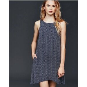 Gap Women's Navy White Dobby Print Swing Tank Dress Keyhole M